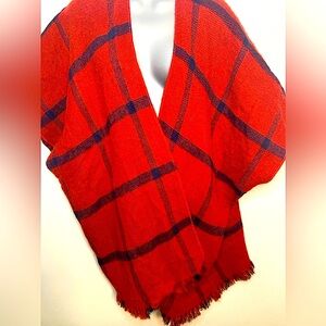 Perfect layering piece for holidays. LOFT cranberry/navy plaid wrap. Size M/L.